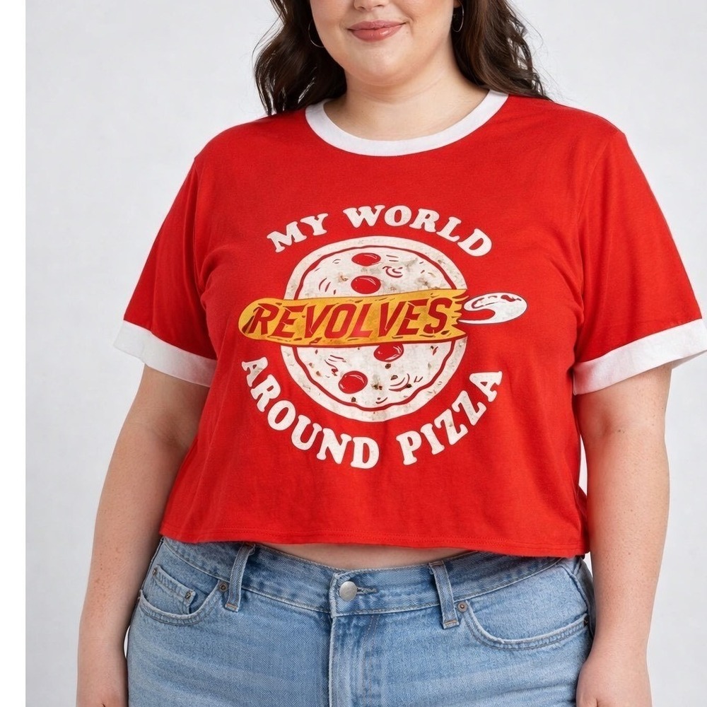 Disney Junk Food Pizza Planet Ringer T-Shirt My World Revolves Around Pizza 2XL
